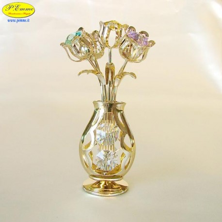 VASO CON 5 TULIPANI GOLD - Cm. 11 x 6,5- Elementi SWAROVSKI